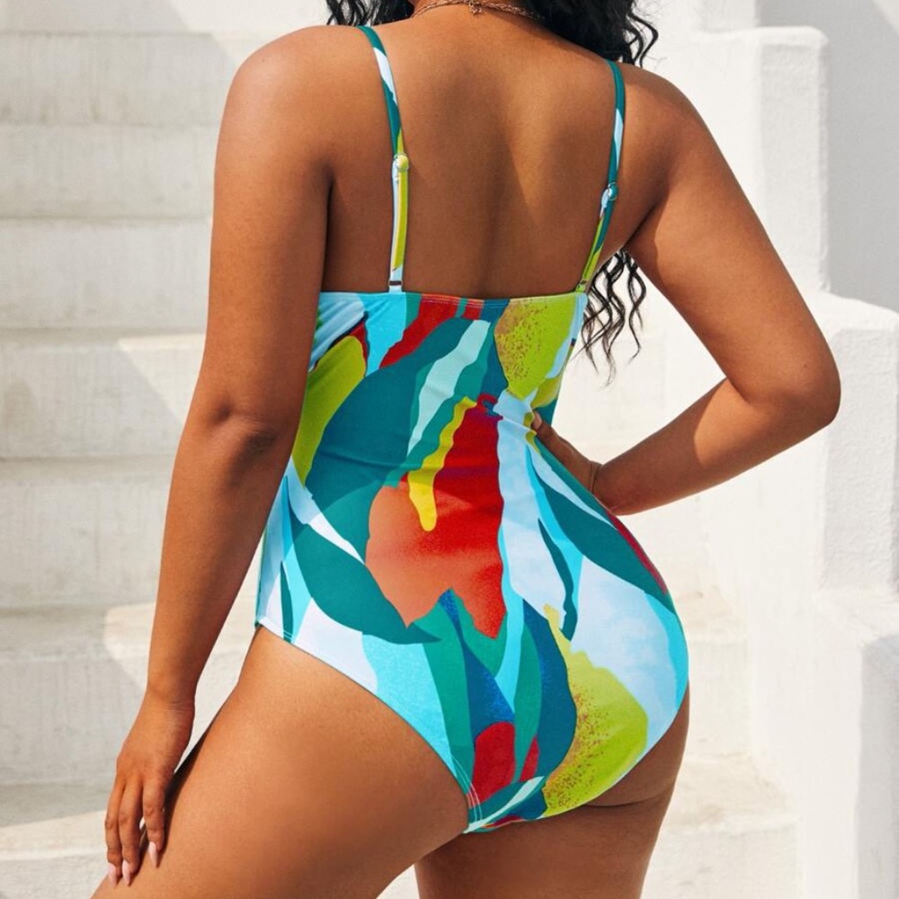 PLUS SIZE Boho Front Tie One Piece Swim Monokini - Picture 3 of 4